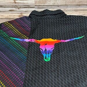 Brooks & Dunn Mens XXL Black Long Sleeve Button Up Made in USA Rainbow Skull